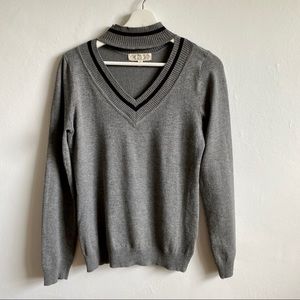 Cut out grey sweater top turtleneck size small long sleeve